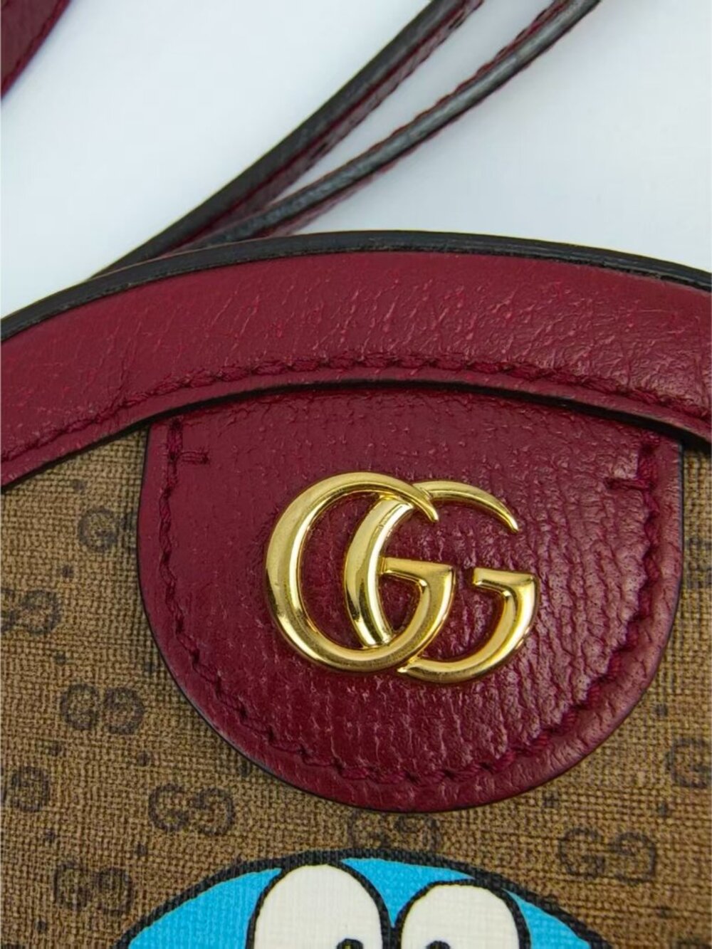 Pre-owned Gucci Doraemon X Ophidia Micro GG Supreme Round Crossbody Bag Burgundy - Picture 11 of 16